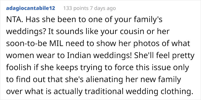 Bride Is Upset The Groom's Teen Cousin Will Upstage Her By Wearing A Traditional Indian Outfit To Their Wedding Bride Is Upset The Groom's Teen Cousin Will Upstage Her By Wearing A Traditional Indian Outfit To Their Wedding
