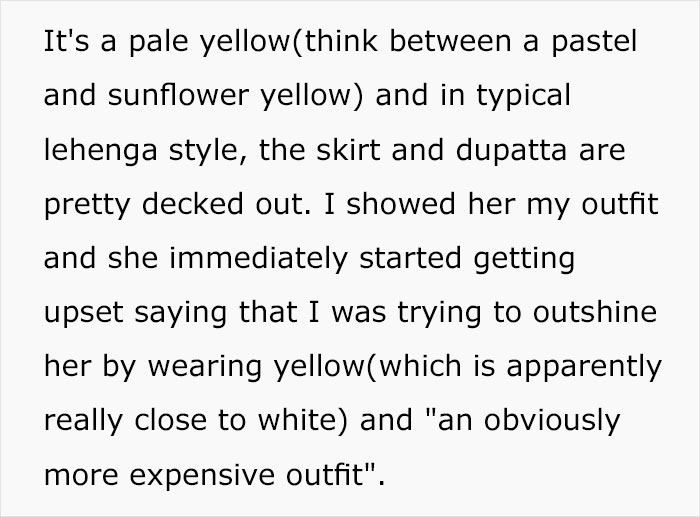 Bride Is Upset The Groom's Teen Cousin Will Upstage Her By Wearing A Traditional Indian Outfit To Their Wedding Bride Is Upset The Groom's Teen Cousin Will Upstage Her By Wearing A Traditional Indian Outfit To Their Wedding