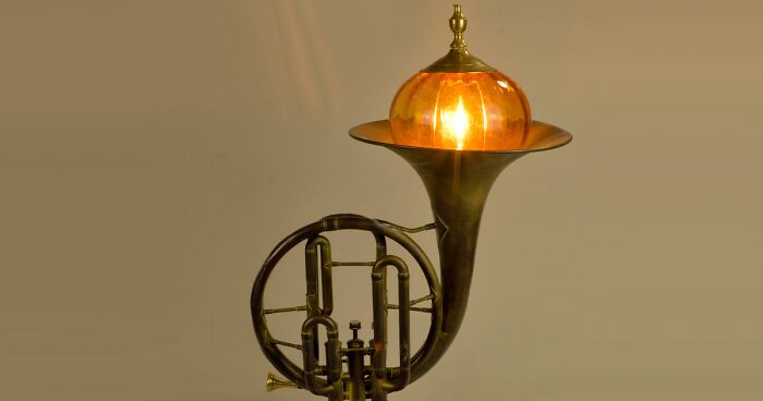Artist Transforms Discarded Music Instruments And Other Vintage Items Into Lamps (66 Pics)