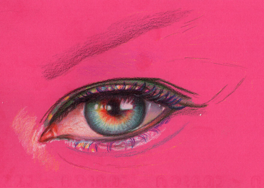How I Draw An Eye In Colored Pencils On Colored Paper