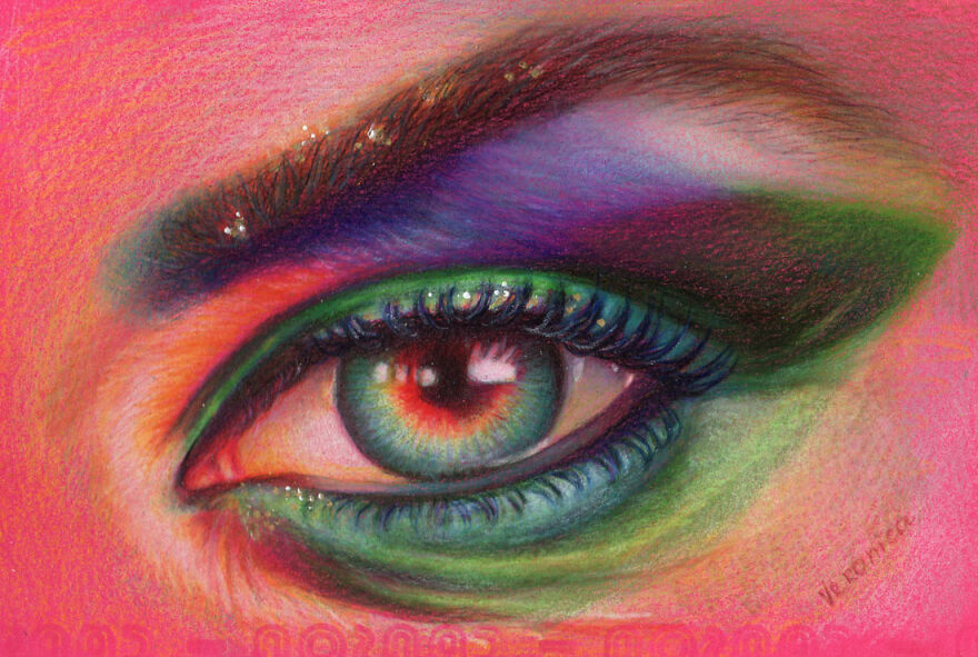 How I Draw An Eye In Colored Pencils On Colored Paper