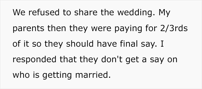 Parents Demand That The Bride Shares The Wedding With Her Sister And Her Toxic Fiancé - She Uninvites Them All Parents Demand That The Bride Shares The Wedding With Her Sister And Her Toxic Fiancé - She Uninvites Them All