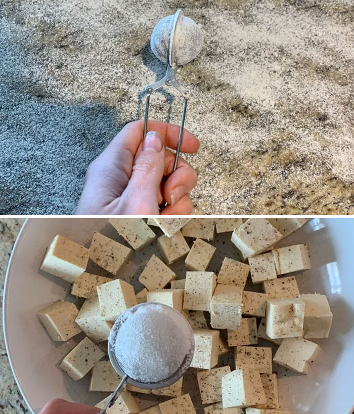 A Loose Leaf Tea Steeper Is The Best Way To Evenly Sprinkle Flour On A Surface, Corn Starch On Proteins, And Icing Sugar On Desserts