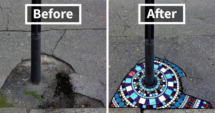 Artist Mends Cracked Sidewalks, Potholes And Buildings Using Vibrant Mosaics, And Here Are His Best 30 Works