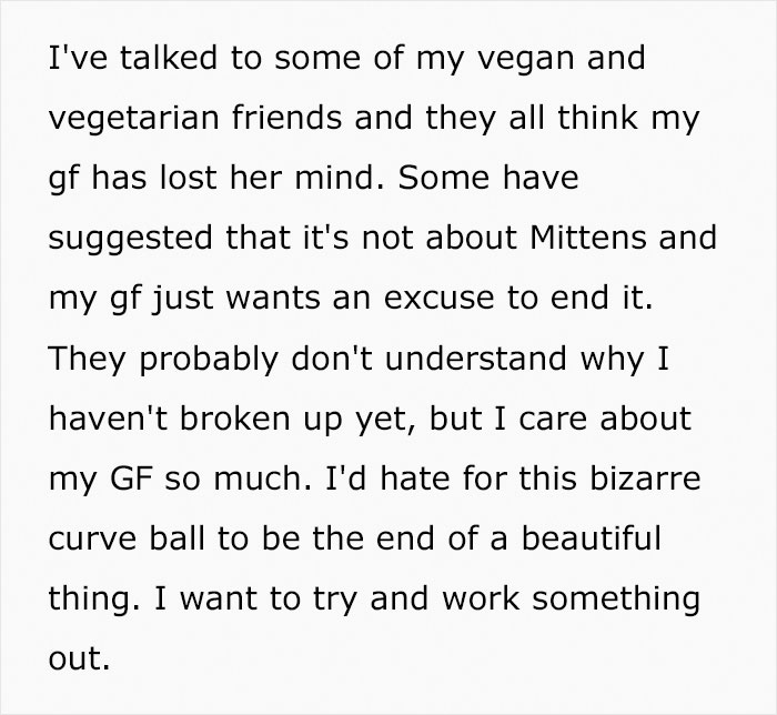 Man Gets An Ultimatum From His Vegan Girlfriend Who Demands He Give Away His Cat