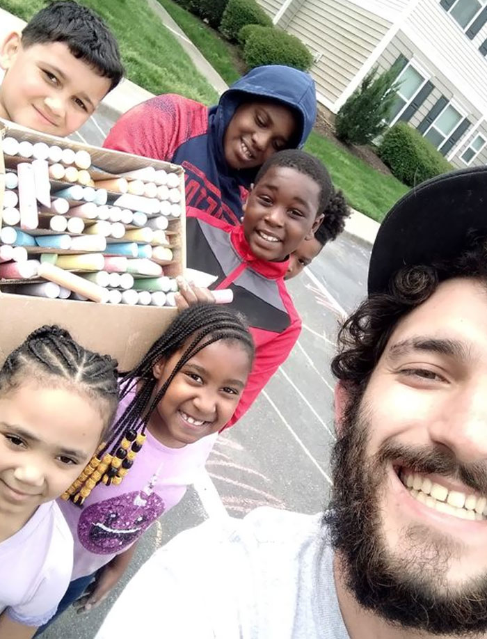 My Friend Giving The Neighborhood Kids A Huge Box Of Chalk