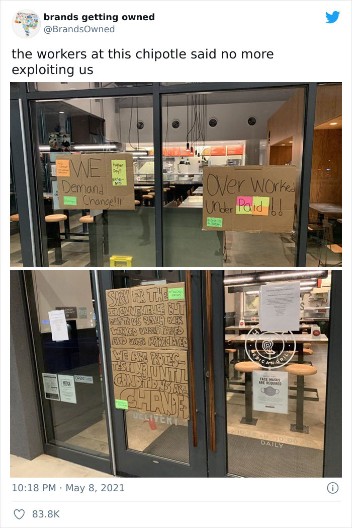 Workers Make Truthful Signs About Why Employers Are Facing Staff Shortages Workers Make Truthful Signs About Why Employers Are Facing Staff Shortages