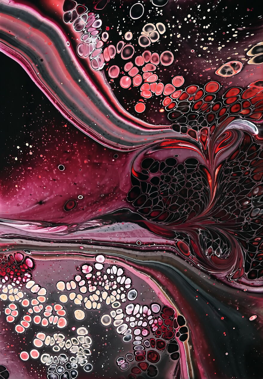 "Red Galaxy": My Acrylic Pouring Tutorial With Funnel & Flip Cup With Marbles