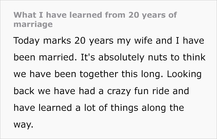 "Making Love Will Become An Issue": Man Explains What He Has Learned From 20 Years Of Marriage In 10 Bullet Points "Making Love Will Become An Issue": Man Explains What He Has Learned From 20 Years Of Marriage In 10 Bullet Points