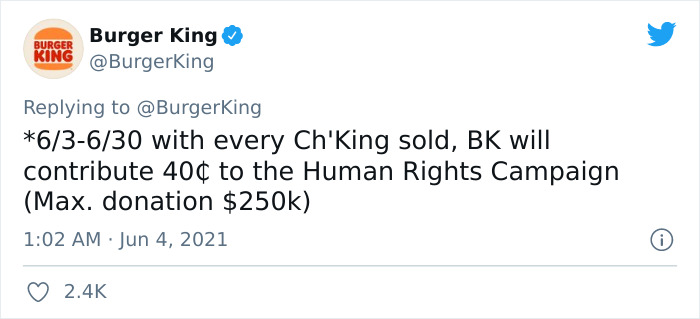 Chick-Fil-A Get Called Out By Burger King With Their Promise To Donate 40 Cents To LGBTQ+ Causes From Each Chicken Sandwich They Sell Chick-Fil-A Get Called Out By Burger King With Their Promise To Donate 40 Cents To LGBTQ+ Causes From Each Chicken Sandwich They Sell