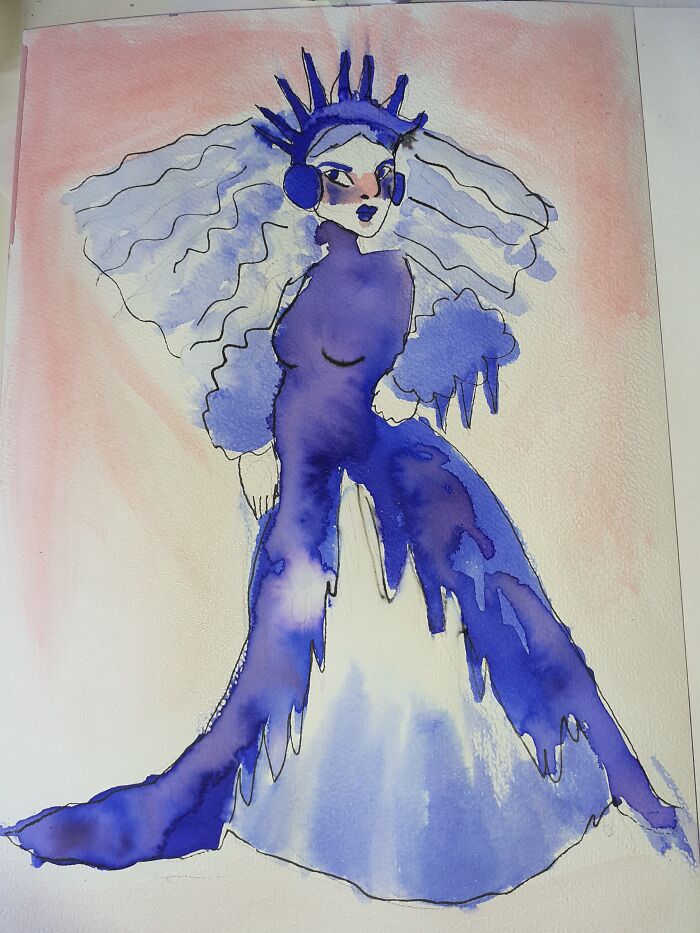 Snow Queen Made With Liquid Watercolors And Fineliner