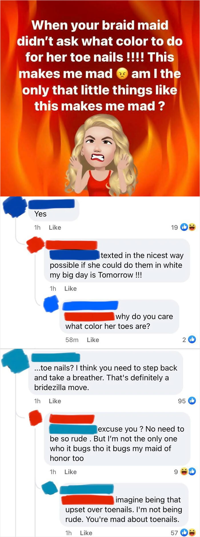 Bride Is Pissed Her Bridesmaid Has The Wrong Color Toenail Polish, Gets Super Defensive In The Comments