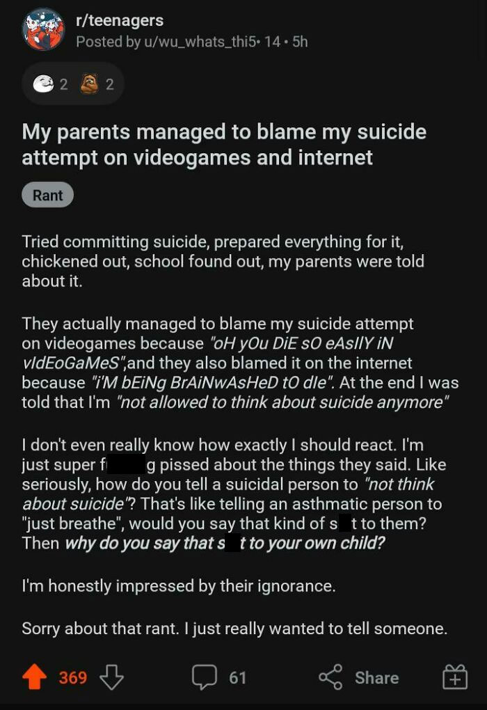 Please Show Support To The Op On His Post Since His Parents Surely Won't