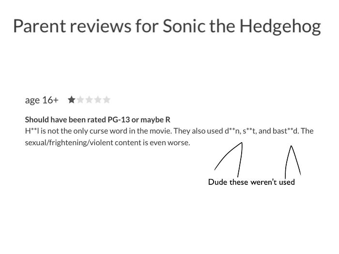 I Watched The Sonic Movie And There Was No "D**n S**t Bast**d" In It Parents Need To Stop Lying