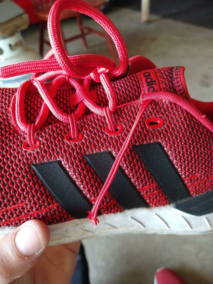Trying To Reinvent The Shoelace Hole. These Little Strings Ripped Right Out. The Most Frustrating Thing Is They Come Out Of Actual Holes