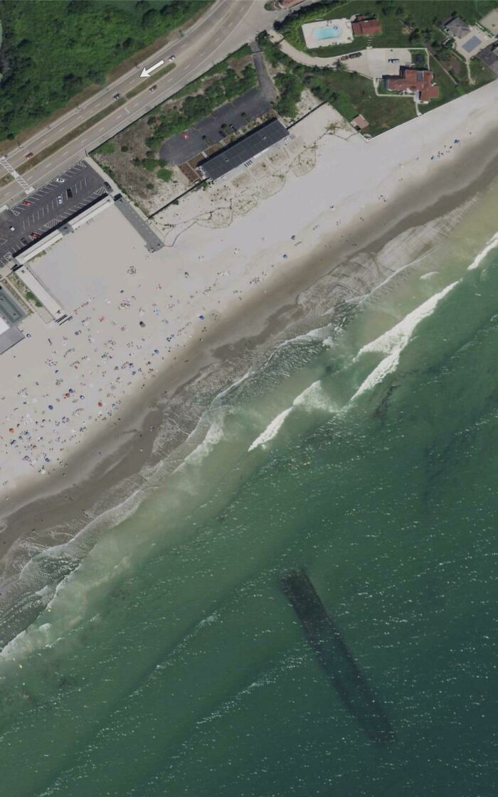 Sunken 1920’s Barge Just Steps Off The Beach, Only Visible By Air. Ri, USA