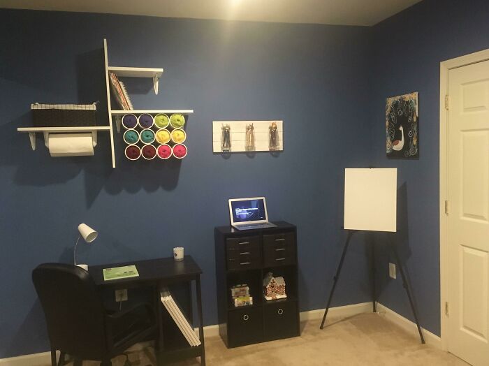 My Wife Has Been Having Problems With Anxiety Lately And Crafting Helps Calm Her Down. So I Made A Craft Corner For Her With All Her Favorites! And Some Bob Ross For The Extra Help!