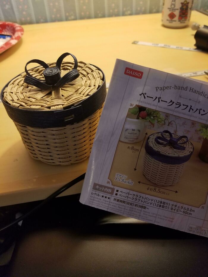 This Kit Was From A 100 Yen Store. I've Never Done Basket Weaving Before, But The Instructions Were Easy To Follow. I Think It Turned Out Pretty Cute!