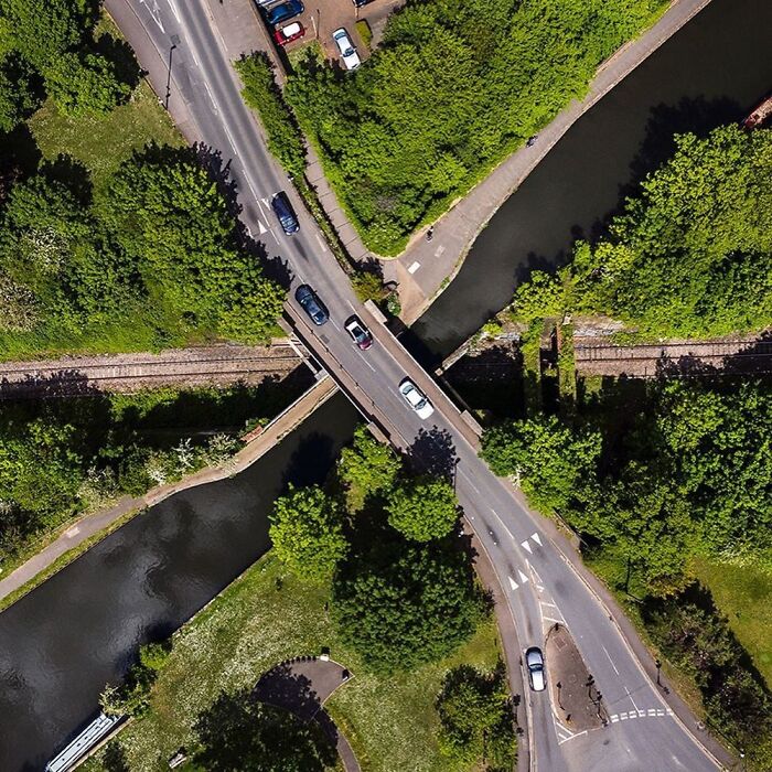 Three Bridges In London: A Road Crossing Over A Canal Crossing Over A Railway Line