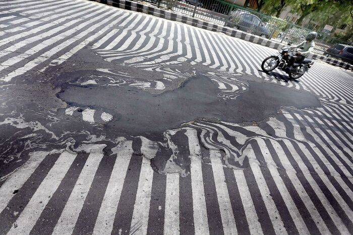 Melting Street During A Heatwave In India