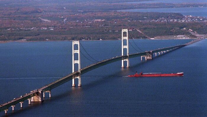 Mackinac Bridge Connecting The Upper And Lower Peninsulas Of The U.S. State Of Michigan