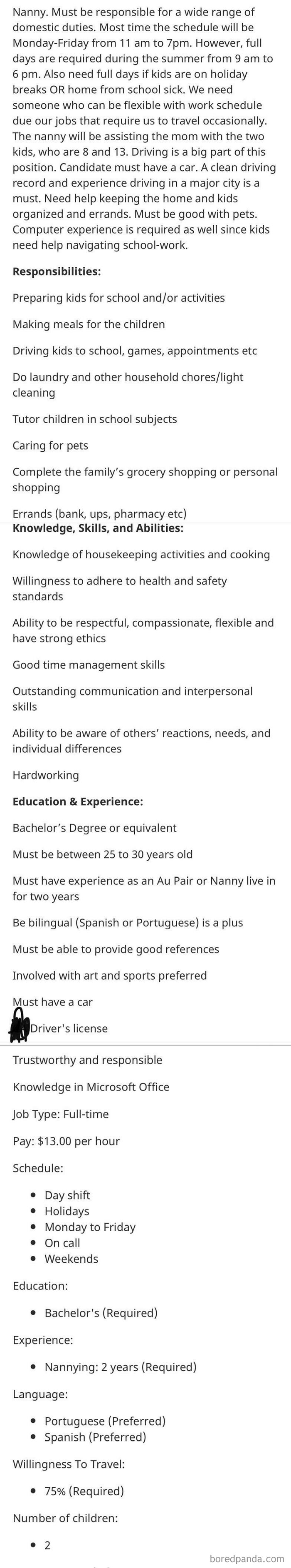 Be A Very Specific Age, Have A Bachelor’s Degree, Be A Nanny, Housekeeper, Teacher And Personal Shopper...and More, All For $13/Hr