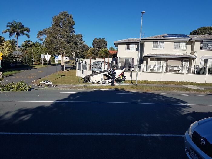 Apparent Drug Dealer In Stolen Mercedes Took A 50km/h Corner At 130km/h In A Pursuit And This Was The Result Outside My House