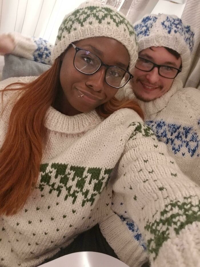 My Boyfriend's Grandma Knit These Super Thick Sweaters/Hats For Our Trip To Iceland. They Kept Us Warm And Cozy!