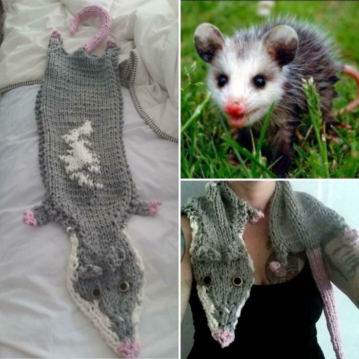 I Saw The Adorable Knit Fox Stole, And Thought "You Know What Would Be Even Cuter? A Possum!" I Was Wrong