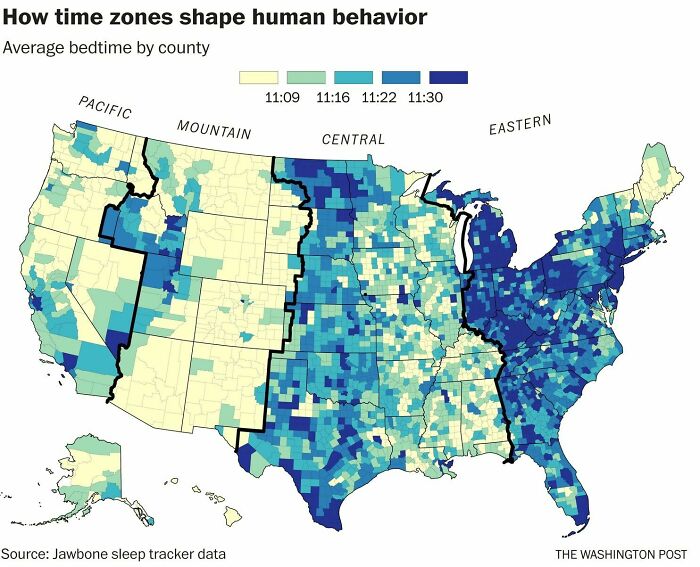 The Average Bedtime By County In The Us