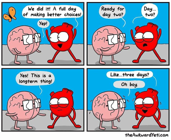 Artist Makes Comics That Portray The Eternal Dilemma Between Reason And Heart And 1 Million And 800 Thousand Followers Approve