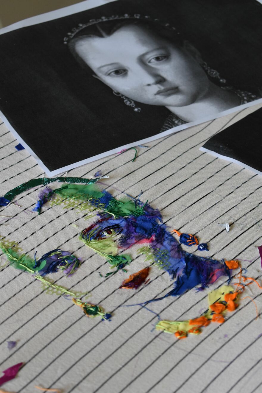 I Make Textile Portait Pieces But With Recycled Materials