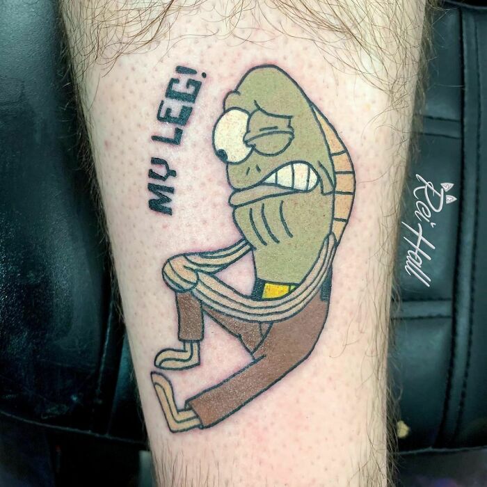 Poor Fred The Fish 😭
.
.
.
.
#spongebobtattoo #spongebobmeme #memetattoo #fredthefish #myleg #mylegspongebob #funnytattoo #cartoontattoo #colourtattoo #jerseyci #jerseychannelislands
