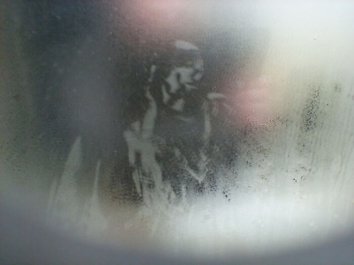 This Image Of Mario That Appears On My Bathroom Mirror After Showers. I Haven't Cleaned This Section Of The Mirror In Months.