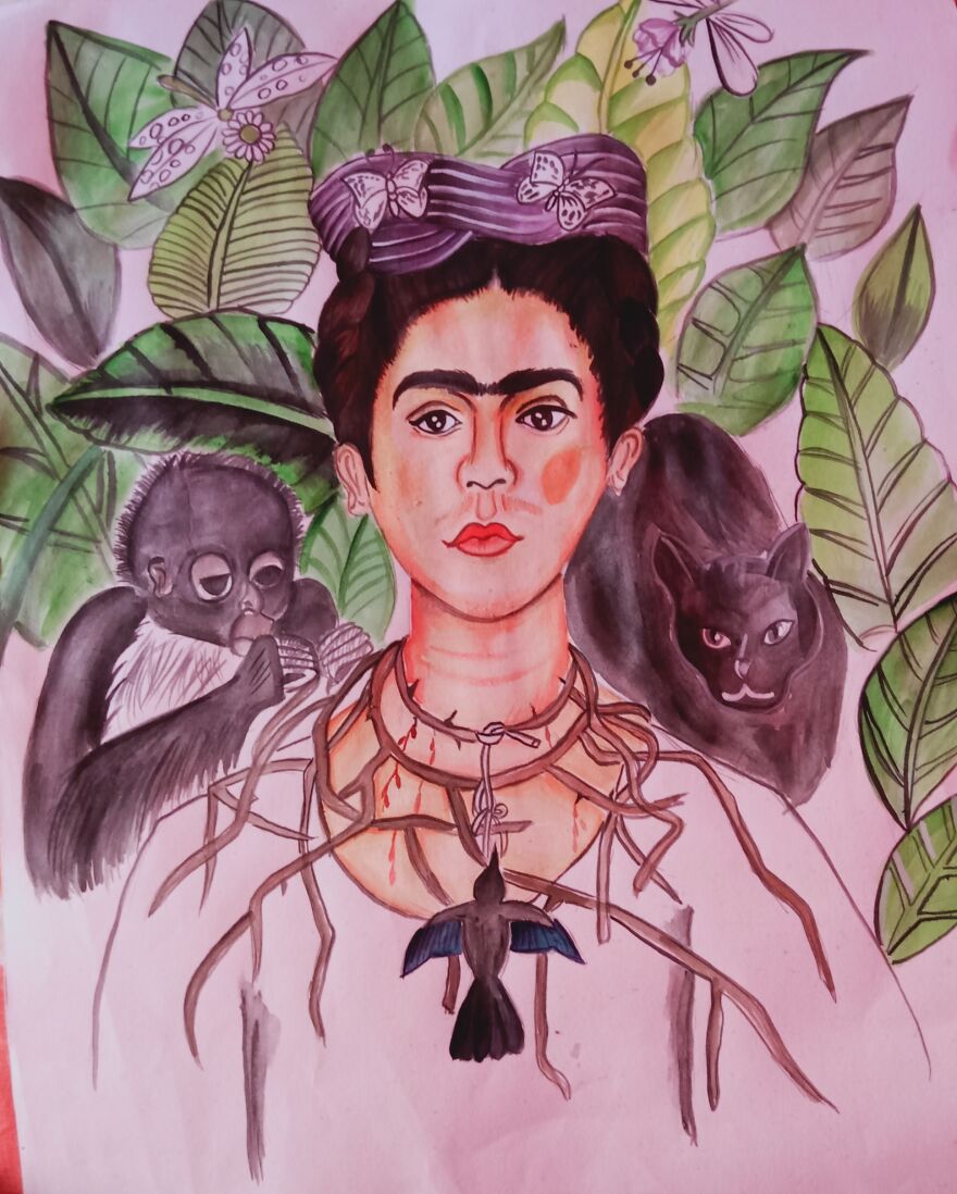 After Spending 32 Hours I Recreated Frida Kahlo's Self Portrait With Thorn Necklace After Spending 32 Hours I Recreated Frida Kahlo's Self Portrait With Thorn Necklace