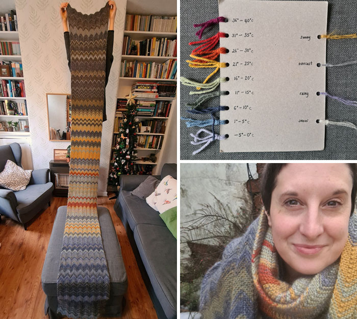 Well Here It Is: 2020's Weather. 3m, 732 Rows (2 Rows=1 Day), 70,368 Stitches, 1kg Of Wool. My Small World And I Have Sat Together Every Day; I Witnessed Its Dramas And Joys And It Witnessed Mine. Now I Get To See This Cycle Play Out All Over Again, All New. What A Gift That Is