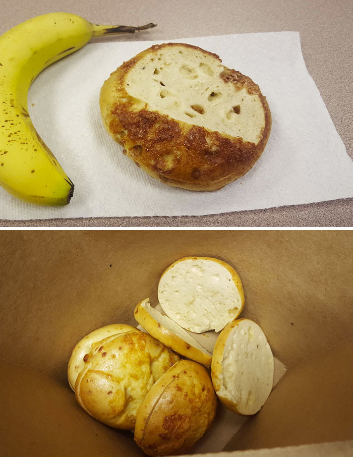 Someone Cut The Tops Off The Cinnamon Crunch Bagels At The Office