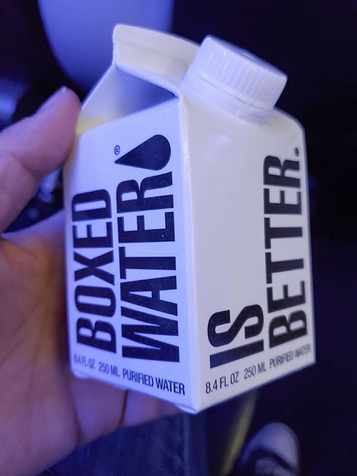 Alaska Airlines Giving Out Water In Paper Cartons Rather Then Plastic Bottles