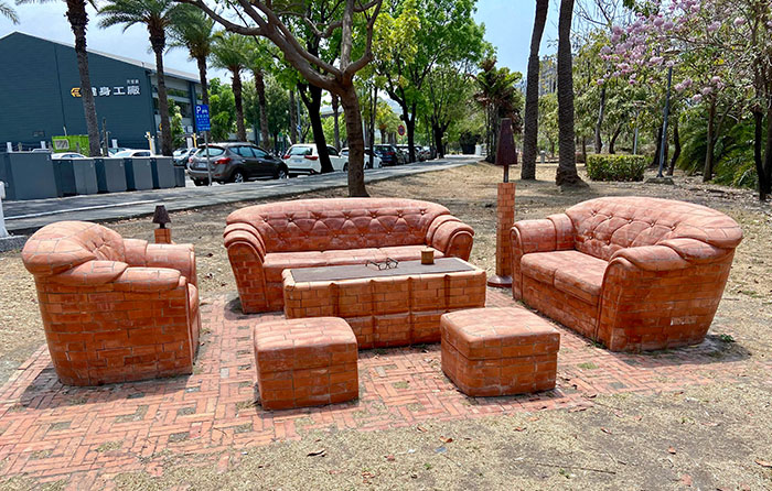 This Sofa Set Made Out Of Red Bricks