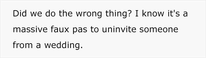 Couple Uninvites A Guest From Their Wedding After Reading His Facebook Posts, Divides People's Opinions Couple Uninvites A Guest From Their Wedding After Reading His Facebook Posts, Divides People's Opinions