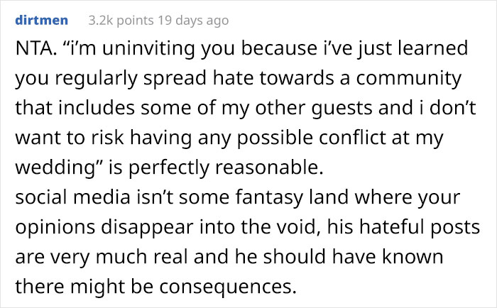 Couple Uninvites A Guest From Their Wedding After Reading His Facebook Posts, Divides People's Opinions Couple Uninvites A Guest From Their Wedding After Reading His Facebook Posts, Divides People's Opinions