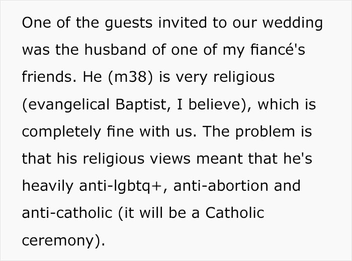 Couple Uninvites A Guest From Their Wedding After Reading His Facebook Posts, Divides People's Opinions Couple Uninvites A Guest From Their Wedding After Reading His Facebook Posts, Divides People's Opinions