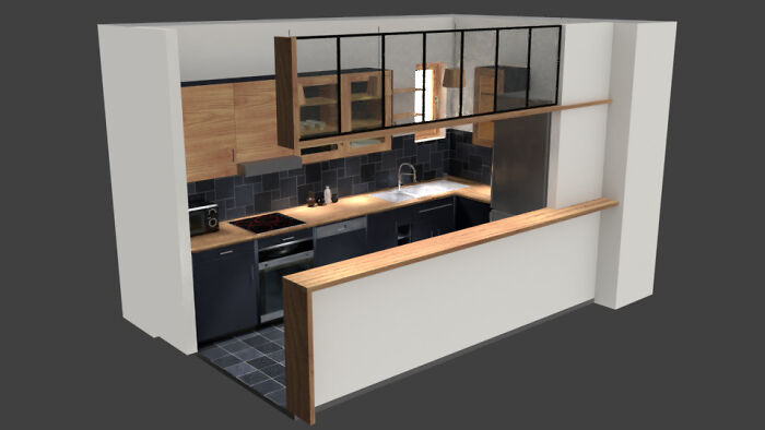 A Kitchen Layout Test Carried Out With Blender