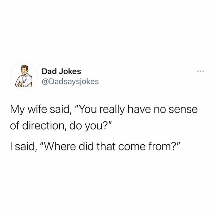 Dad humor post from Instagram with a joke about having no sense of direction.