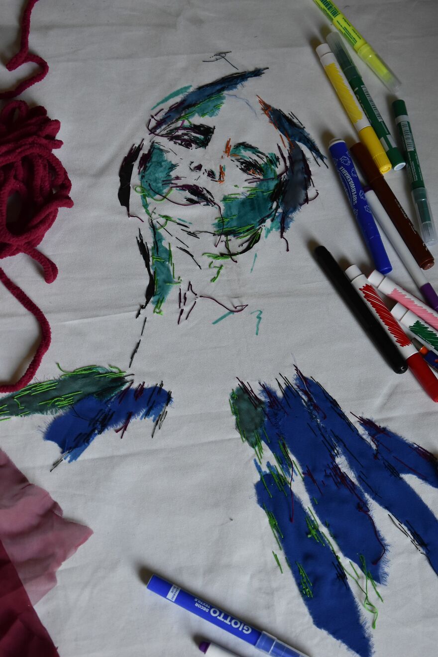 I Make Textile Portait Pieces But With Recycled Materials