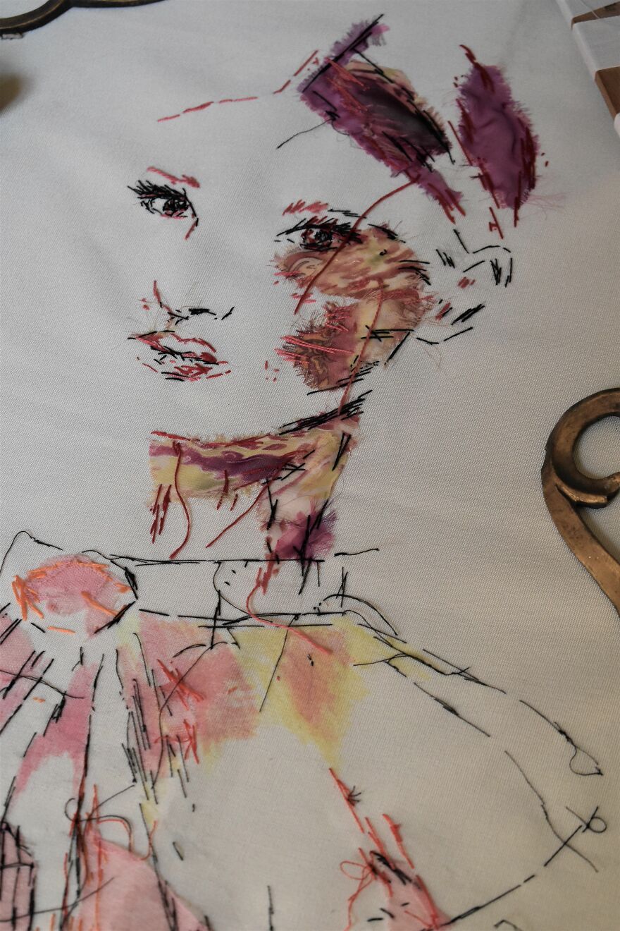 I Make Textile Portait Pieces But With Recycled Materials