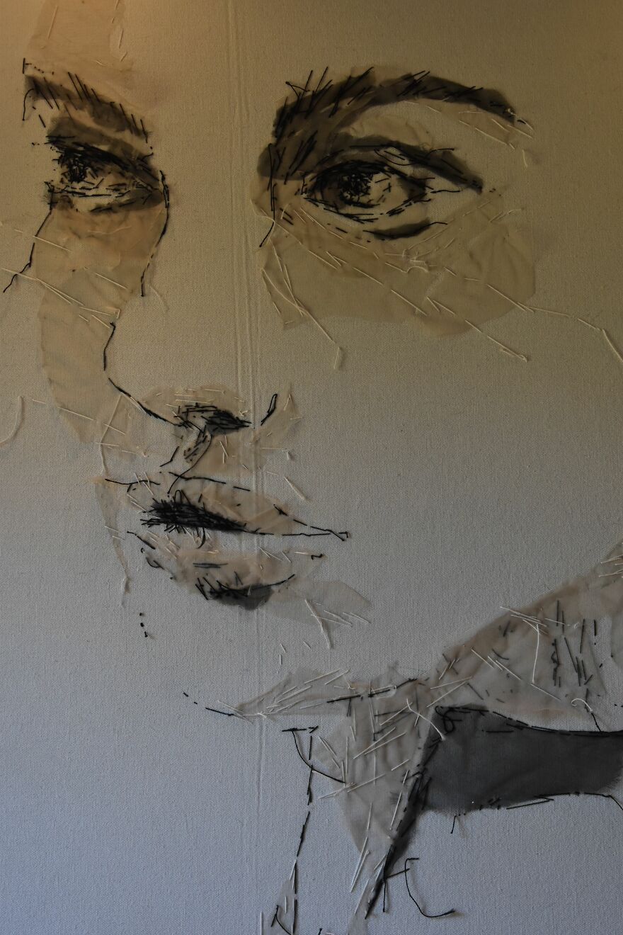 I Make Textile Portait Pieces But With Recycled Materials