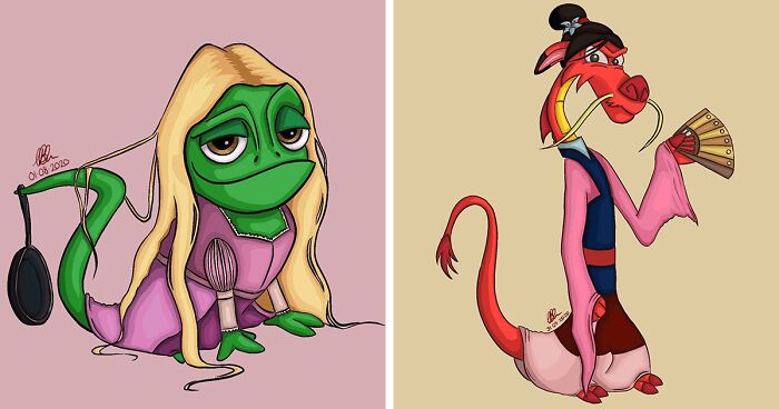Artist Reimagines Disney Sidekicks As Their Corresponding Princesses (10 Pics)