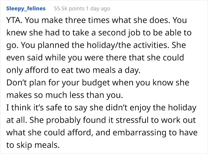 Rich Man Doesn't Realize His GF Can't Afford His Lavish Lifestyle And Skipped Meals On Vacation, Asks If He's Wrong