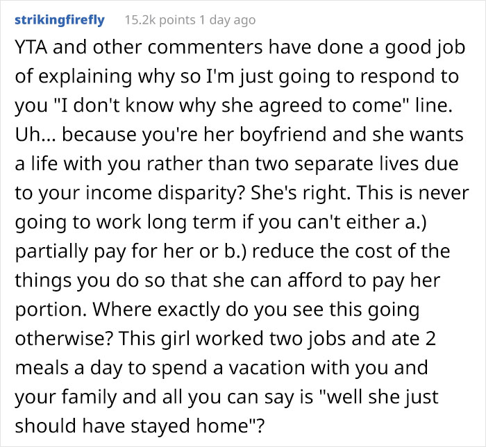 Rich Man Doesn't Realize His GF Can't Afford His Lavish Lifestyle And Skipped Meals On Vacation, Asks If He's Wrong